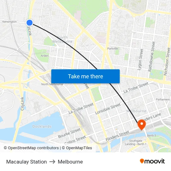 Macaulay Station to Melbourne map