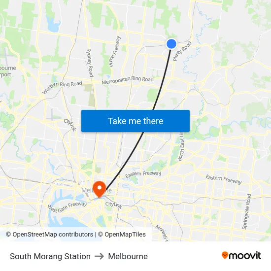 South Morang Station to Melbourne map