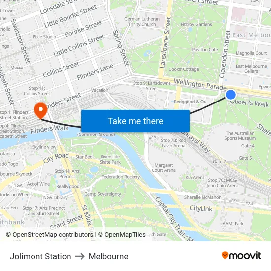 Jolimont Station to Melbourne map