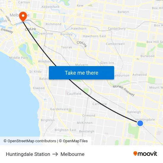 Huntingdale Station to Melbourne map