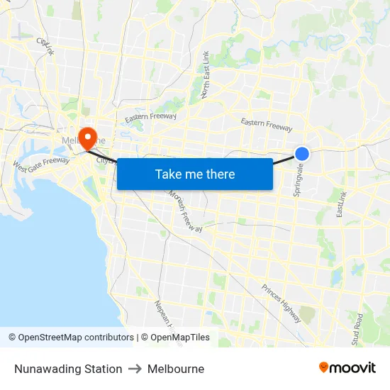 Nunawading Station to Melbourne map