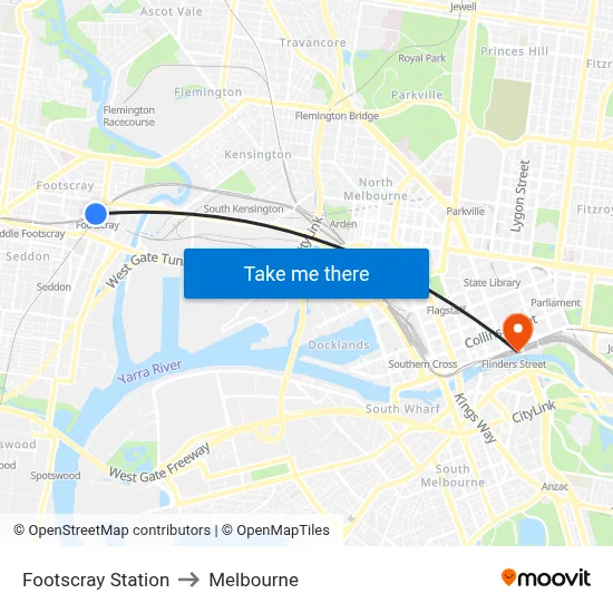 Footscray Station to Melbourne map
