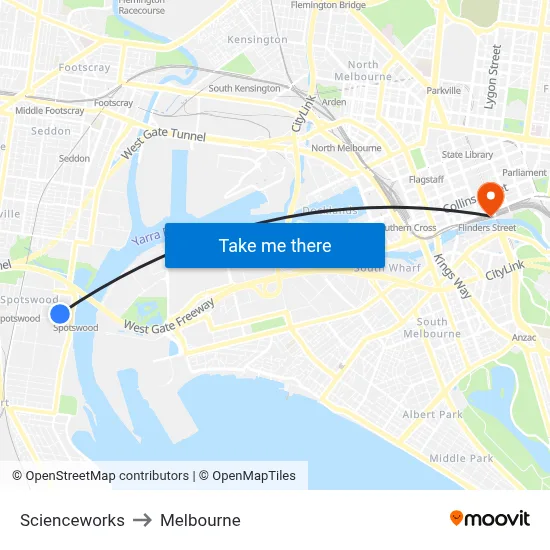 Scienceworks to Melbourne map