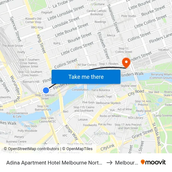 Adina Apartment Hotel Melbourne Northbank to Melbourne map