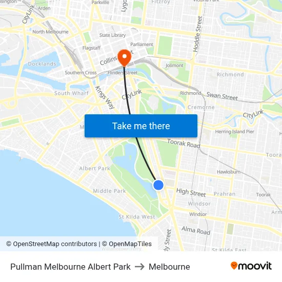 Pullman Melbourne Albert Park to Melbourne map