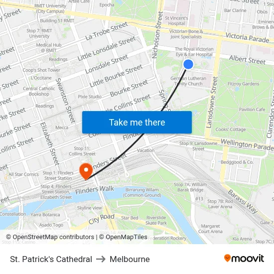 St. Patrick's Cathedral to Melbourne map