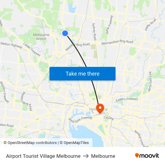 Airport Tourist Village Melbourne to Melbourne map