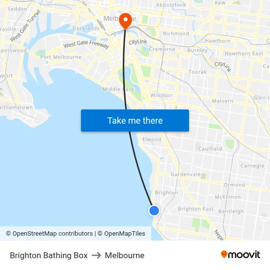 Brighton Bathing Box to Melbourne map