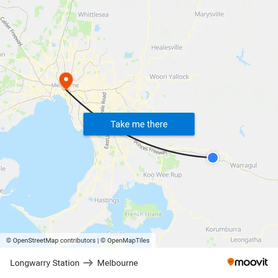 Longwarry Station to Melbourne map