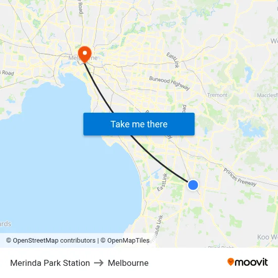 Merinda Park Station to Melbourne map