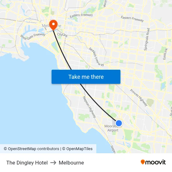 The Dingley Hotel to Melbourne map