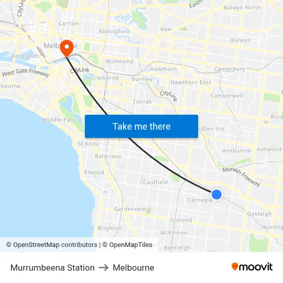 Murrumbeena Station to Melbourne map