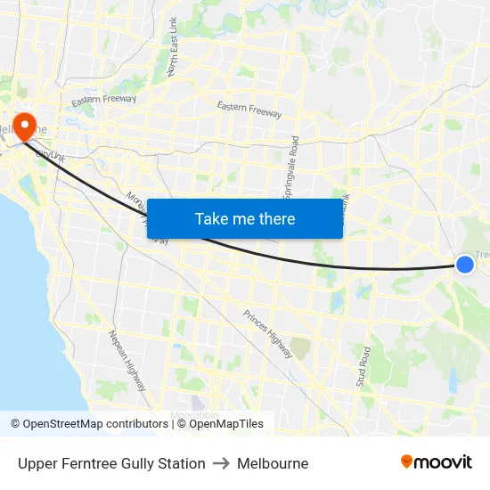 Upper Ferntree Gully Station to Melbourne map