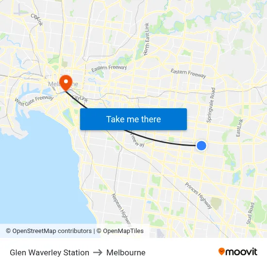 Glen Waverley Station to Melbourne map