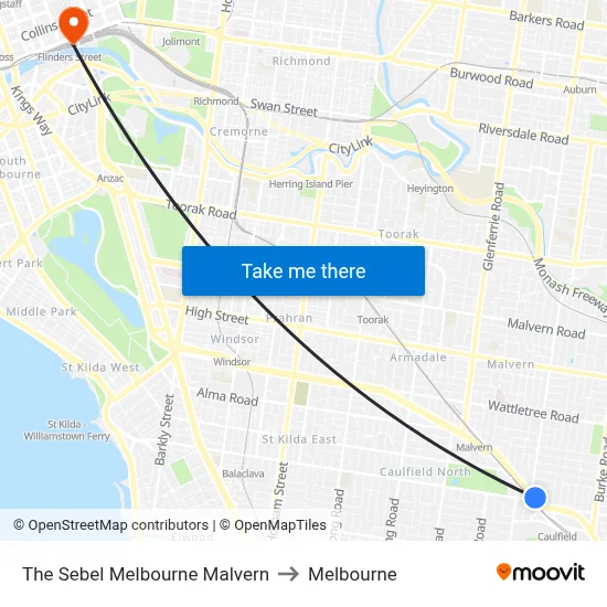 The Sebel Melbourne Malvern to Melbourne map