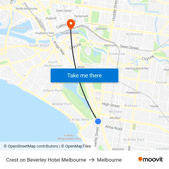 Crest on Beverley Hotel Melbourne to Melbourne map