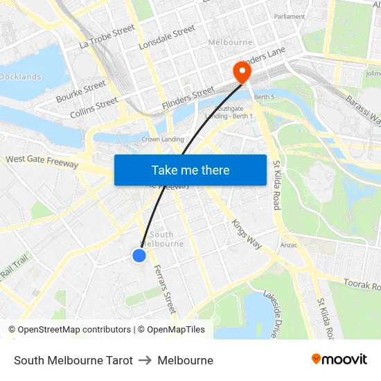 South Melbourne Tarot to Melbourne map