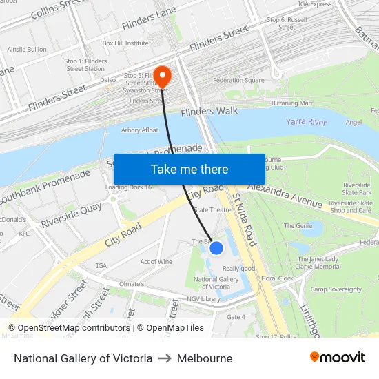 National Gallery of Victoria to Melbourne map