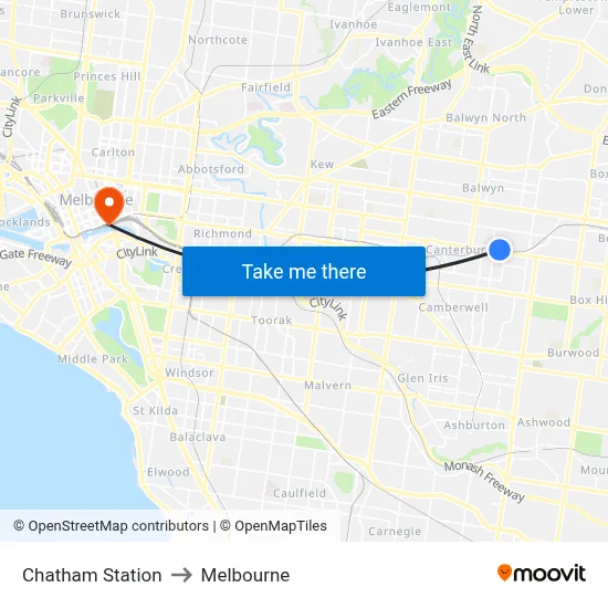 Chatham Station to Melbourne map