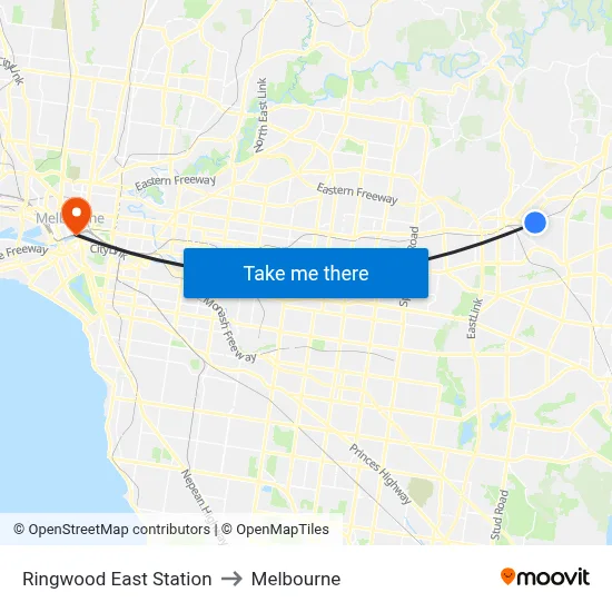 Ringwood East Station to Melbourne map