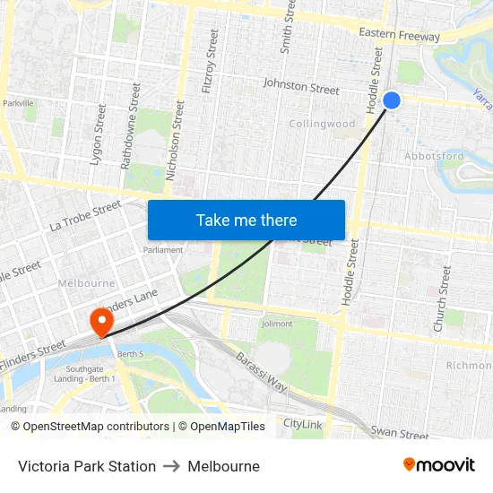 Victoria Park Station to Melbourne map