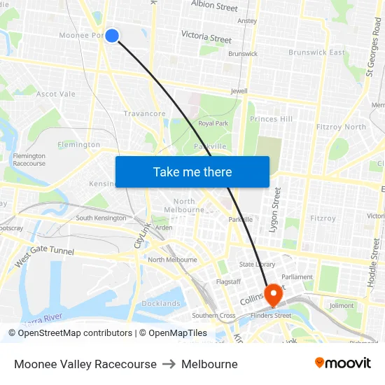 Moonee Valley Racecourse to Melbourne map