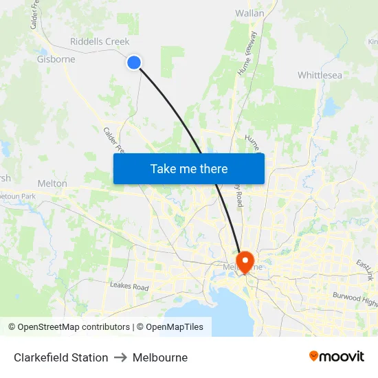 Clarkefield Station to Melbourne map