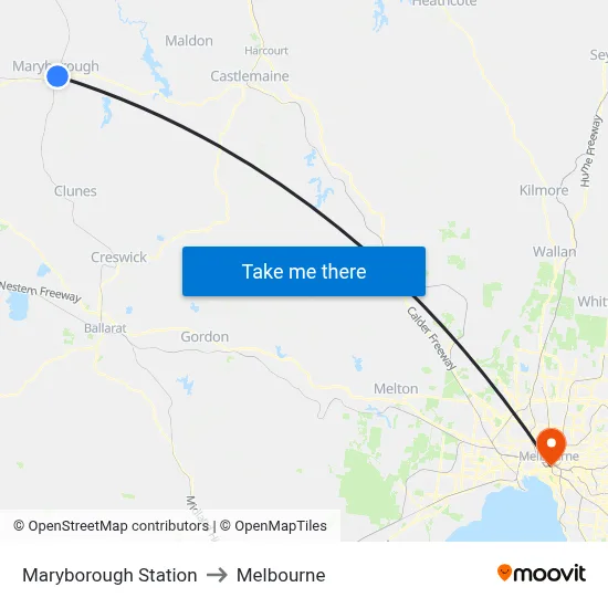 Maryborough Station to Melbourne map