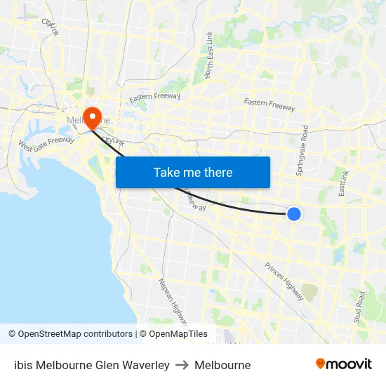 ibis Melbourne Glen Waverley to Melbourne map