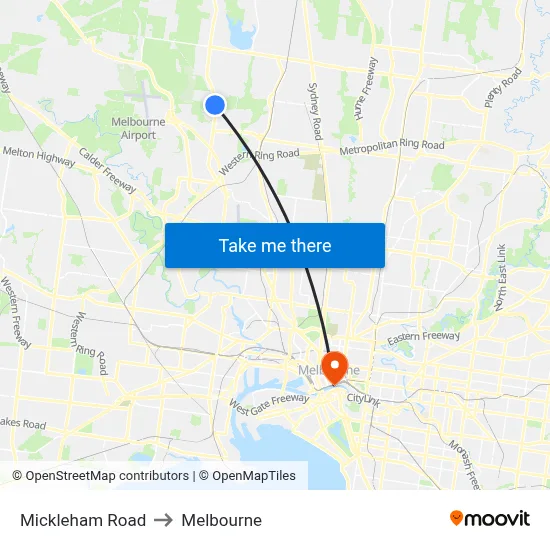 Mickleham Road to Melbourne map