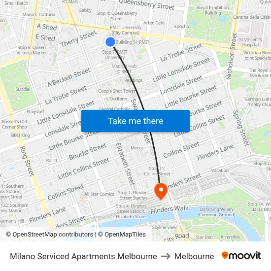 Milano Serviced Apartments Melbourne to Melbourne map