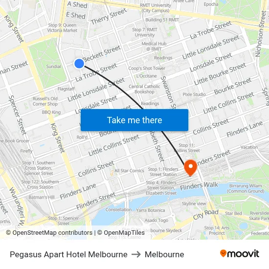 Pegasus Apart Hotel Melbourne to Melbourne map