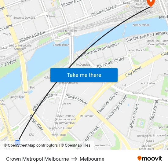 Crown Metropol Melbourne to Melbourne map