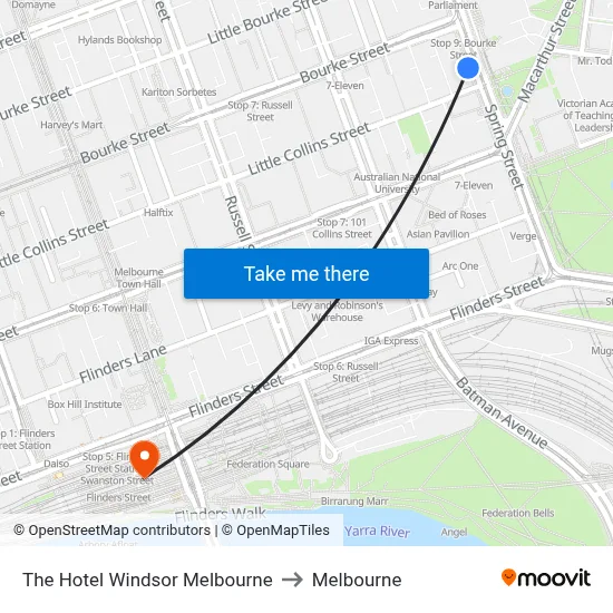 The Hotel Windsor Melbourne to Melbourne map