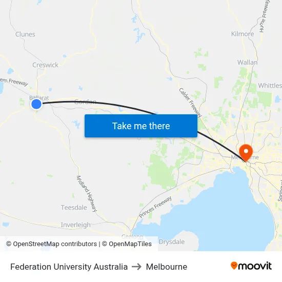 Federation University Australia to Melbourne map