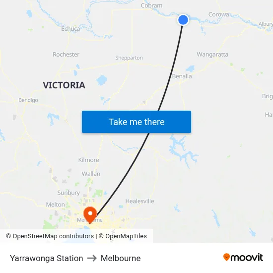 Yarrawonga Station to Melbourne map