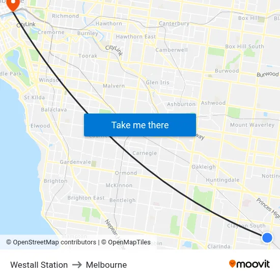 Westall Station to Melbourne map