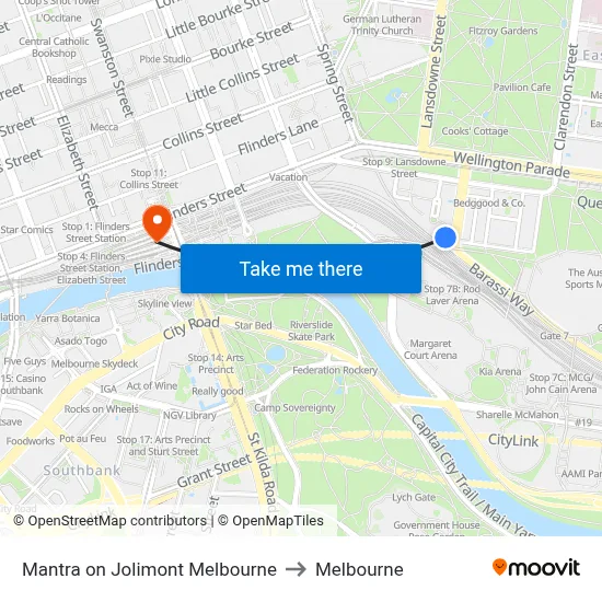Mantra on Jolimont Melbourne to Melbourne map