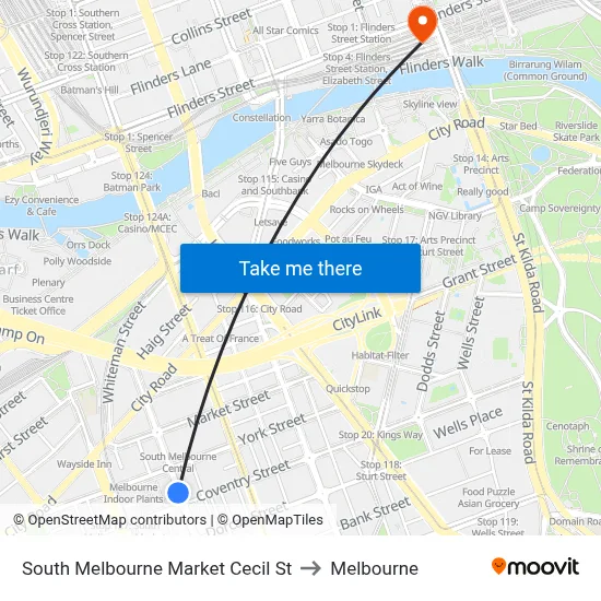 South Melbourne Market Cecil St to Melbourne map