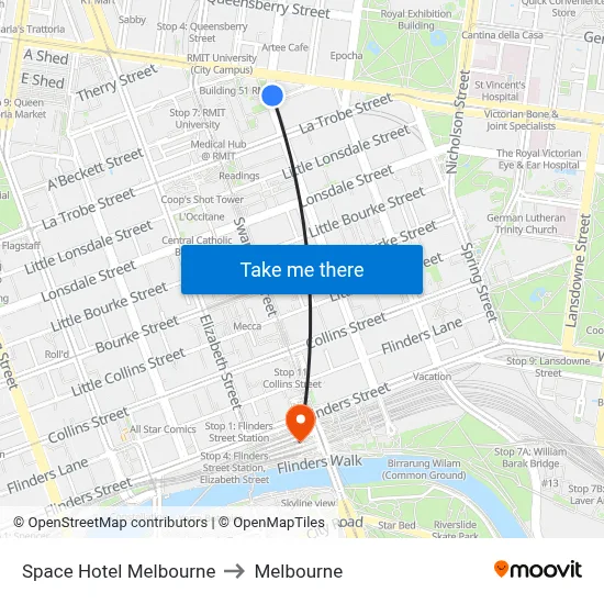 Space Hotel Melbourne to Melbourne map
