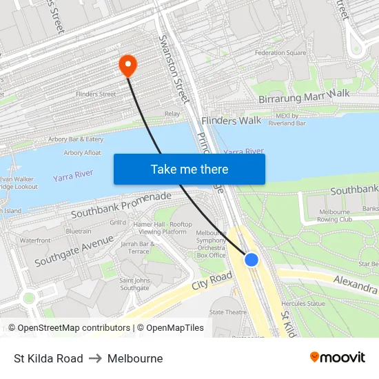St Kilda Road to Melbourne map