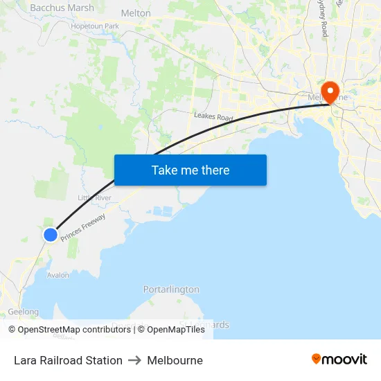 Lara Railroad Station to Melbourne map