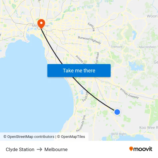 Clyde Station to Melbourne map
