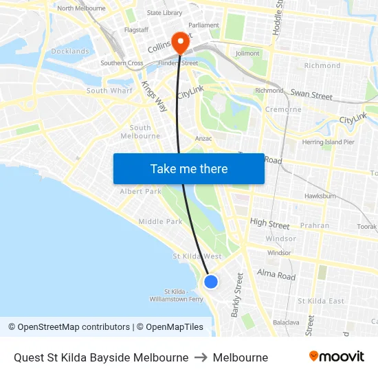 Quest St Kilda Bayside Melbourne to Melbourne map