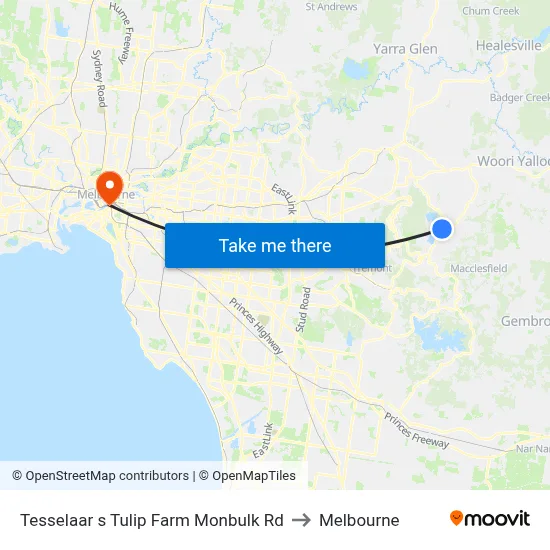 Tesselaar s Tulip Farm Monbulk Rd to Melbourne map