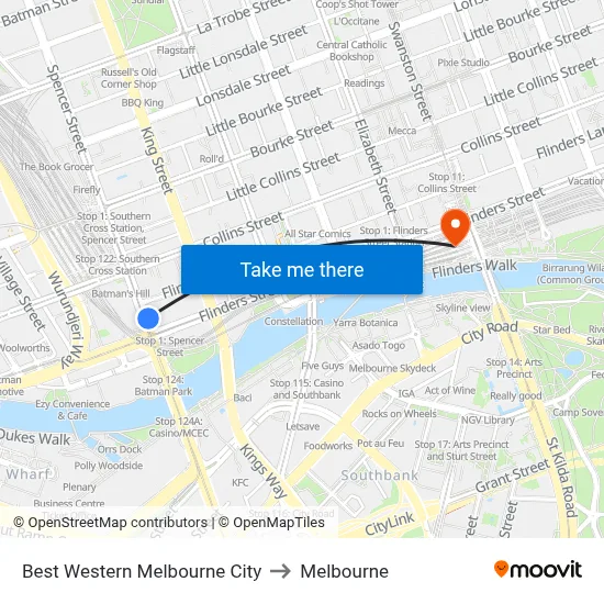Best Western Melbourne City to Melbourne map