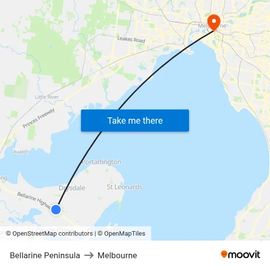 Bellarine Peninsula to Melbourne map