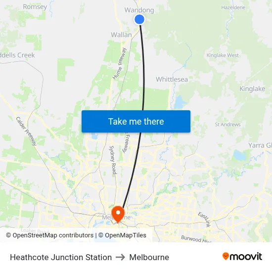 Heathcote Junction Station to Melbourne map
