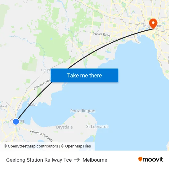 Geelong Station Railway Tce to Melbourne map
