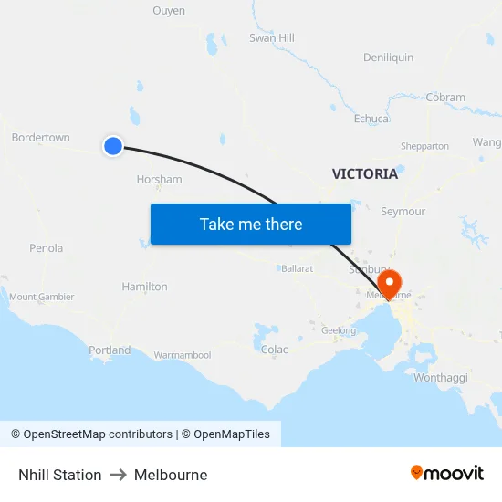 Nhill Station to Melbourne map